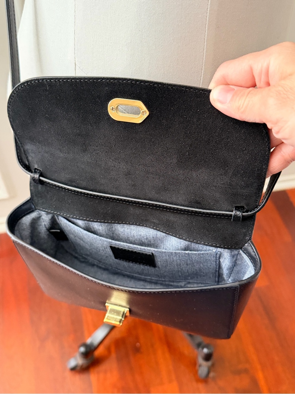 Clare V. Katherine Black Leather Crossbody with Gold Turn-Lock Bag - Picture 5 of 7